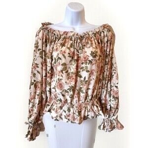 Dress Forum NWT Medium Long Sleeve Blouse Beige Pink Floral Boho Cottagecore‎